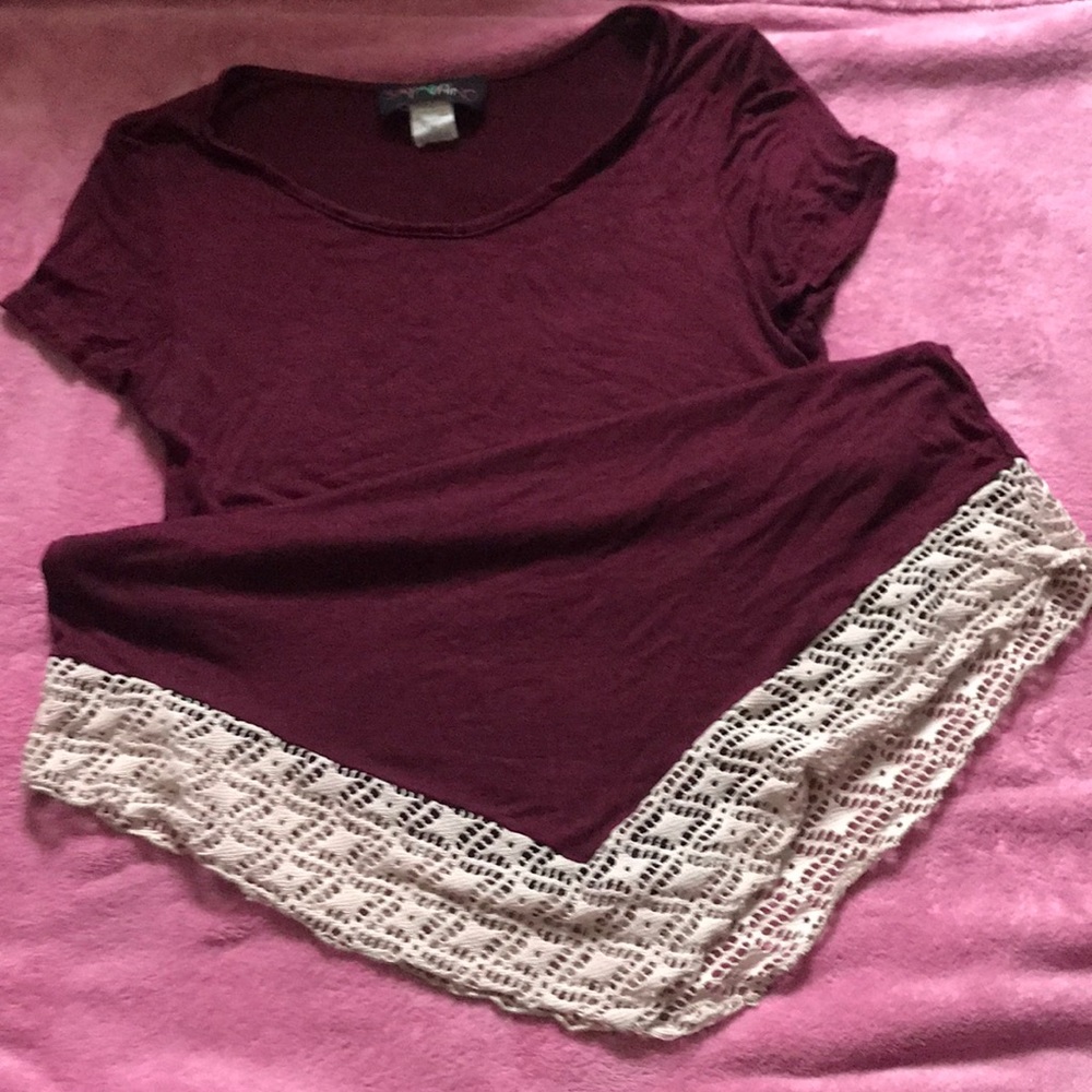 Burgundy tee with lace trim detail